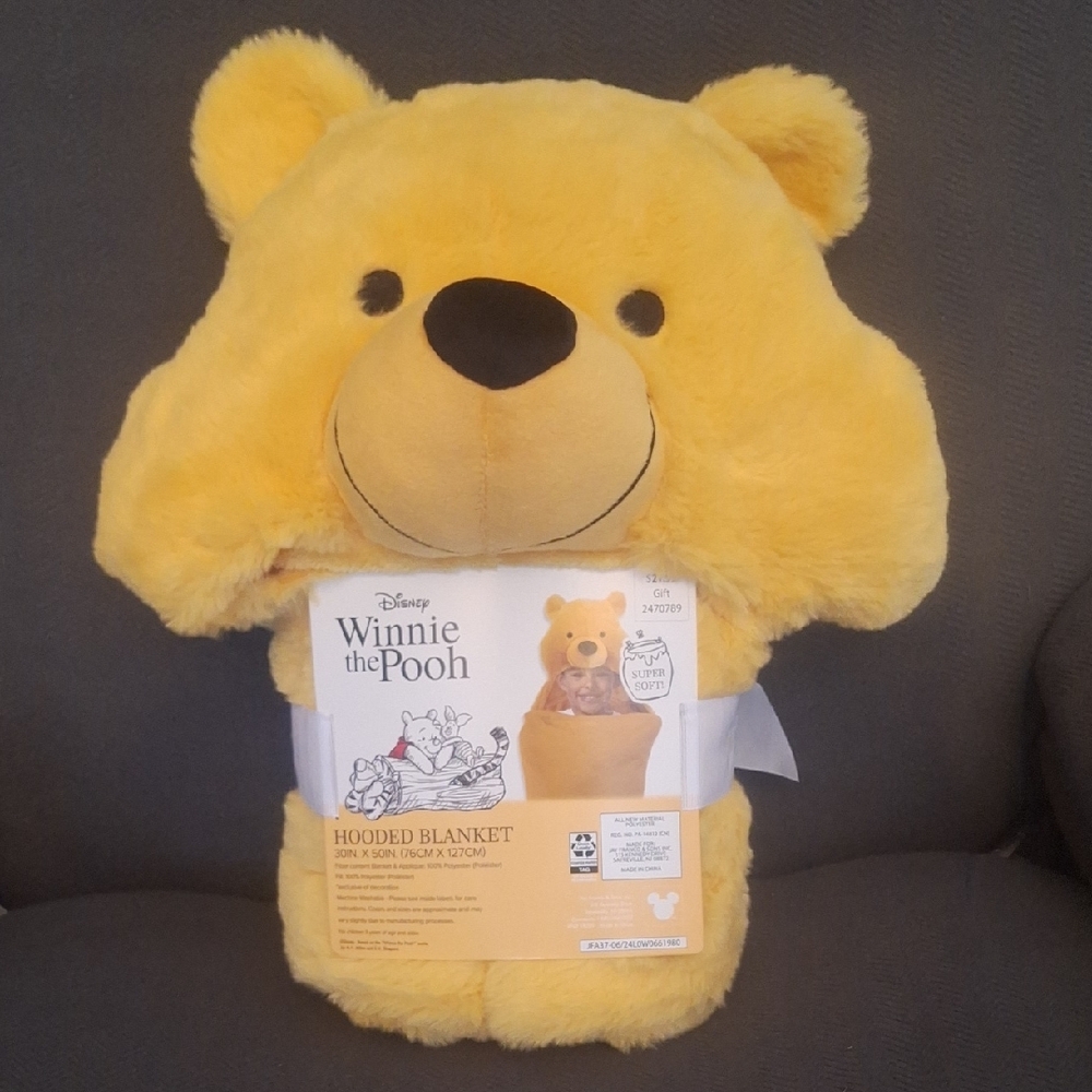 Disney Winnie the Pooh Yellow Hooded Blanket